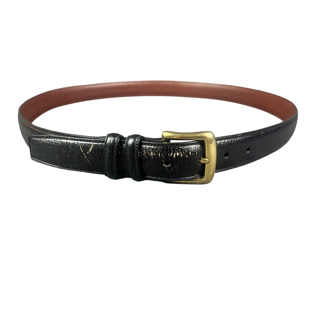 Roundtree & Yorke Mens Black Full Grain Cowhide Leather Belt Brass Buckle 40/100